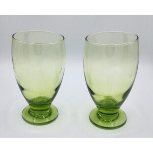 Cristar Copa  Lexington Lime Green Goblets GLASS 5 1/2"‎ SET OF 2 Footed Vintage
